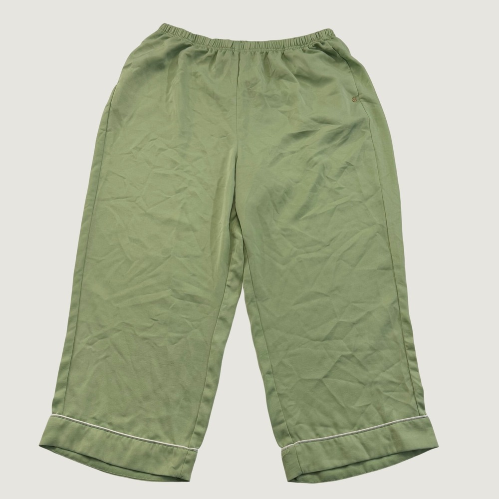 Fabletics Womens 2X Green Satin Pajama Pants Cropped Wide Leg Lounge
